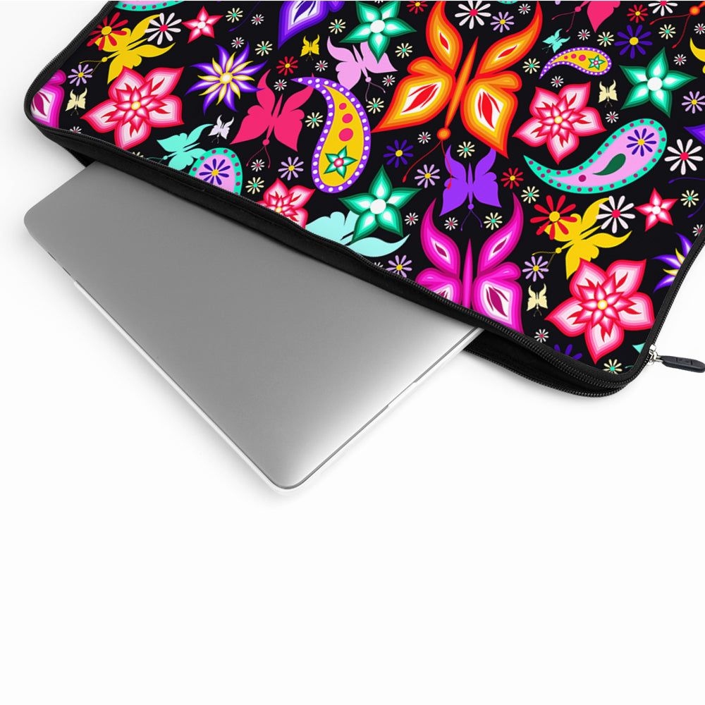 Colorful Butterflies on Black Laptop Sleeve Protective Cover