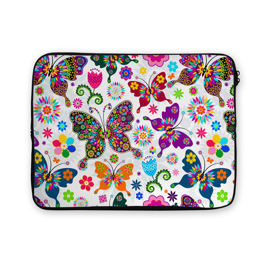 Colorful Butterflies on White Laptop Sleeve Protective Cover