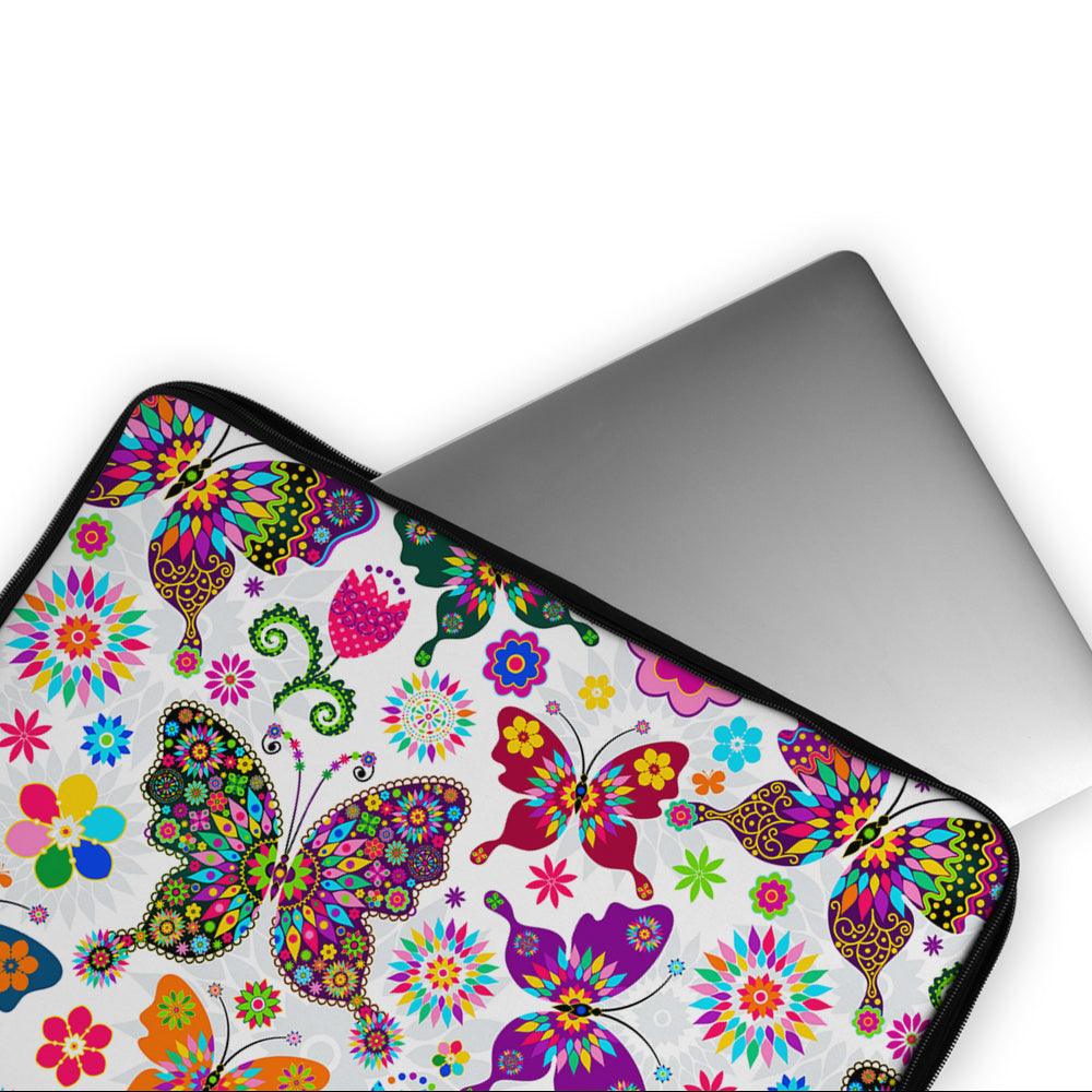 Colorful Butterflies on White Laptop Sleeve Protective Cover-Oxvistore