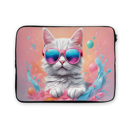 Colorful Cat With Glasses Laptop Sleeve Protective Cover