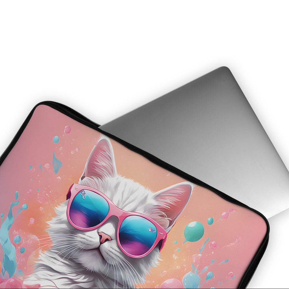 Colorful Cat With Glasses Laptop Sleeve Protective Cover