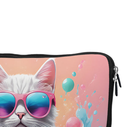 Colorful Cat With Glasses Laptop Sleeve Protective Cover