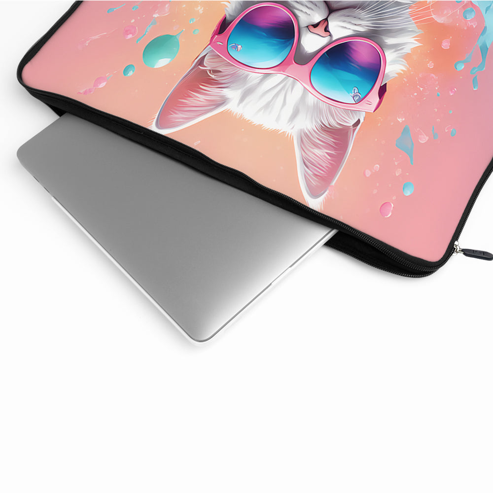 Colorful Cat With Glasses Laptop Sleeve Protective Cover