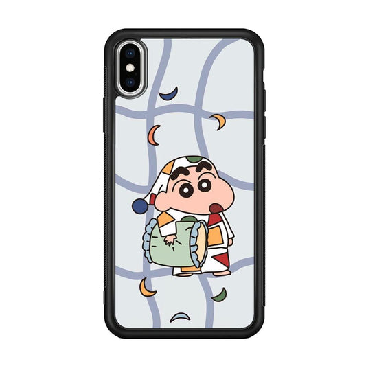 Crayon Shinchan Night to Take a Rest iPhone XS Case-Rubber Black (2D Case)-Oxvistore