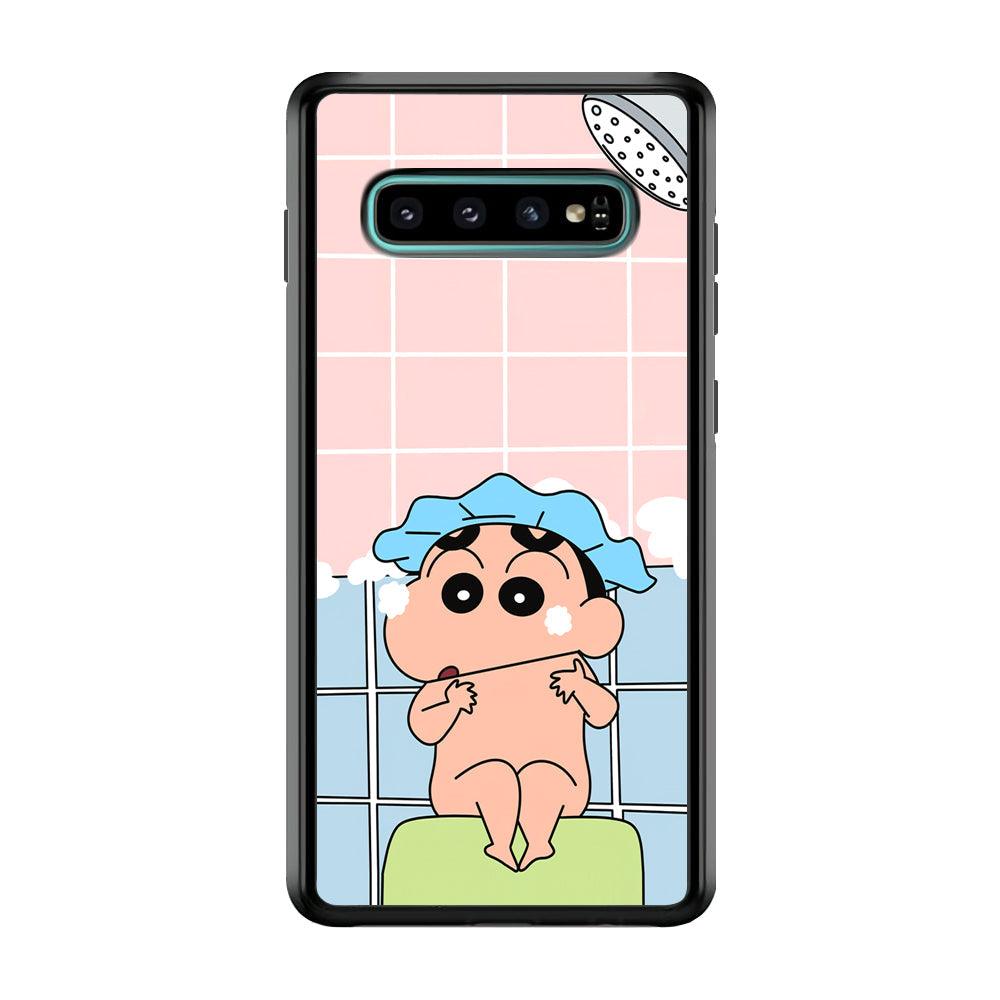 Crayon Shinchan Shower Time Samsung Galaxy S10 Case-Rubber Black (2D Case)-Oxvistore