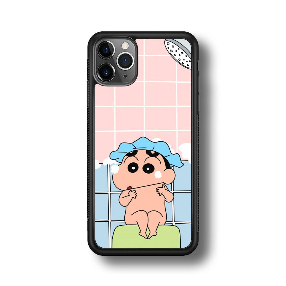 Crayon Shinchan Shower Time iPhone 11 Pro Max Case-Rubber Black (2D Case)-Oxvistore