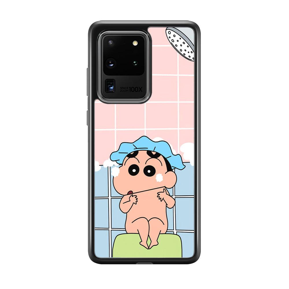 Crayon Shinchan Shower Time Samsung Galaxy S20 Ultra Case-Rubber Black (2D Case)-Oxvistore