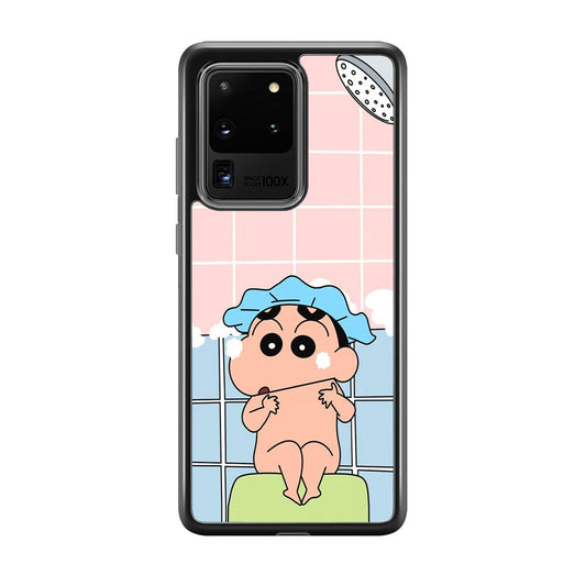 Crayon Shinchan Shower Time Samsung Galaxy S20 Ultra Case-Rubber Black (2D Case)-Oxvistore