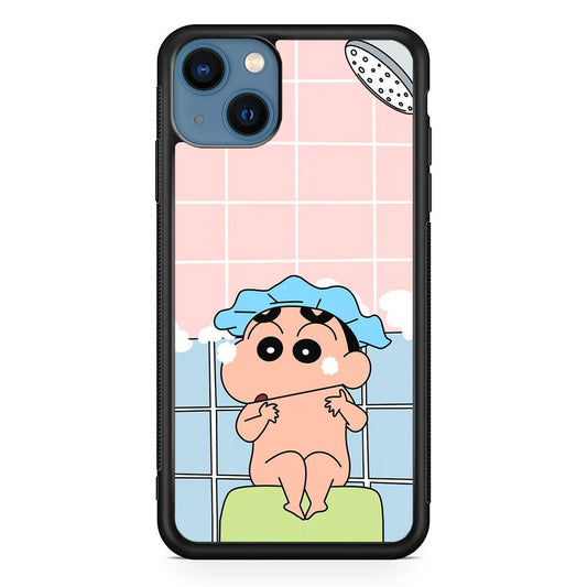 Crayon Shinchan Shower Time iPhone 14 Case-Rubber Black (2D Case)-Oxvistore