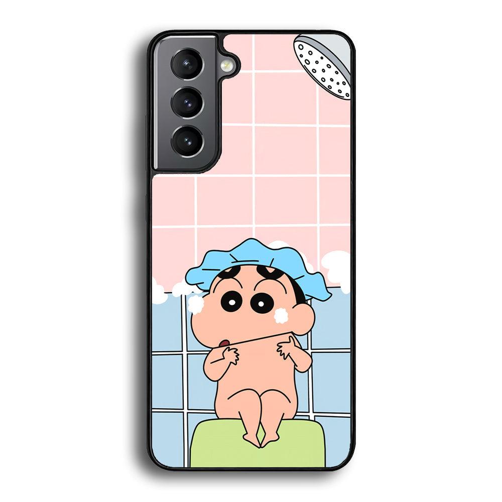 Crayon Shinchan Shower Time Samsung Galaxy S22 Case-Rubber Black (2D Case)-Oxvistore