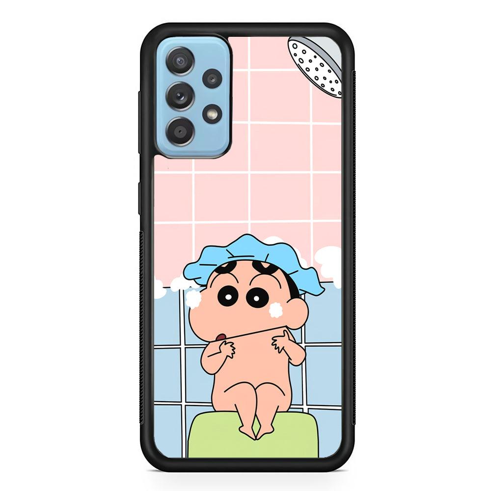 Crayon Shinchan Shower Time Samsung Galaxy A72 Case-Rubber Black (2D Case)-Oxvistore