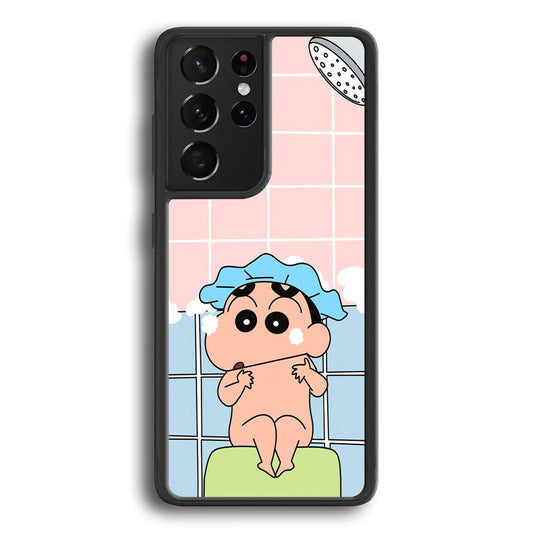 Crayon Shinchan Shower Time Samsung Galaxy S21 Ultra Case-Rubber Black (2D Case)-Oxvistore