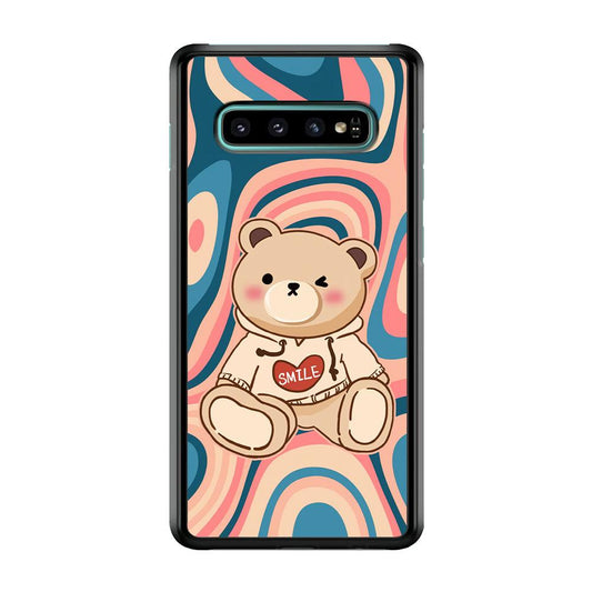 Cute Bear with Hoodie Samsung Galaxy S10 Case-Rubber White (2D Case)-Oxvistore