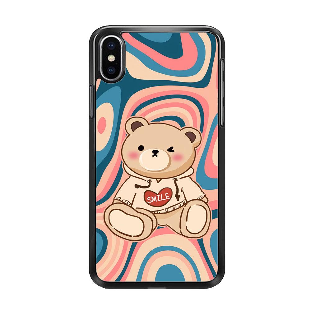 Cute Bear with Hoodie iPhone XS Case-Rubber Black (2D Case)-Oxvistore