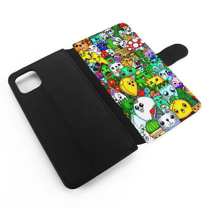 Cute Doodle Art Colorful Flip Wallet Phone Case