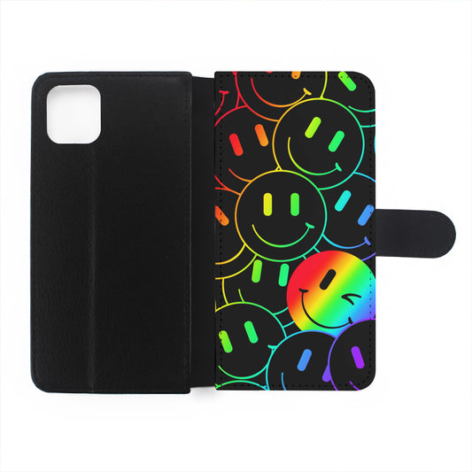 Dark Rainbow Smiley Face Flip Wallet Phone Case