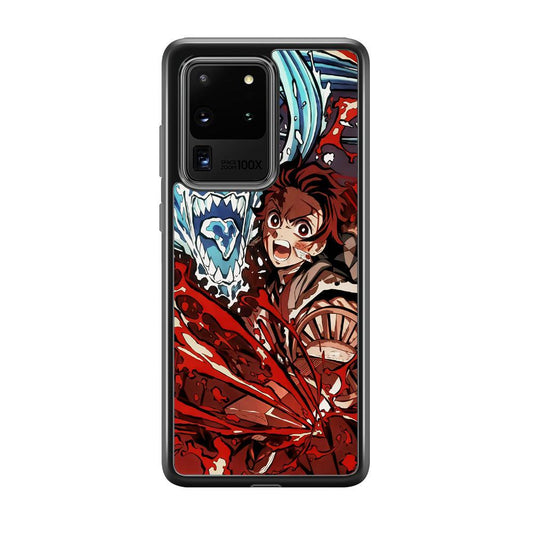 Demon Slayer Fire on The Ice Samsung Galaxy S20 Ultra Case-Rubber Black (2D Case)-Oxvistore