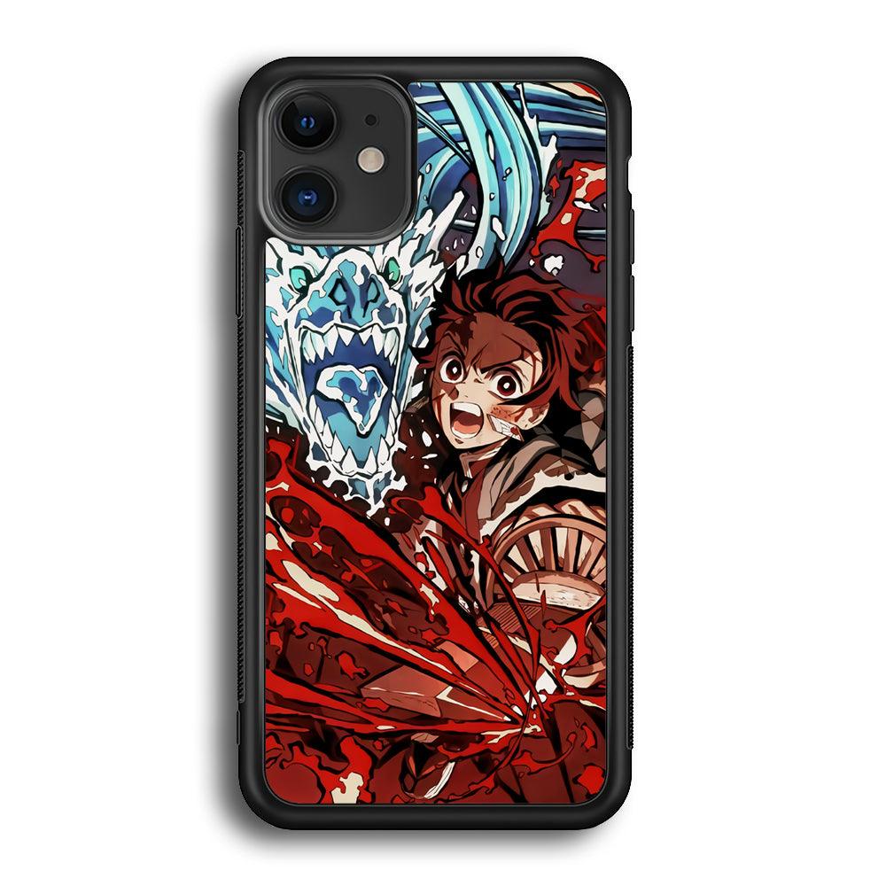 Demon Slayer Fire on The Ice iPhone 11 Case-Rubber Black (2D Case)-Oxvistore