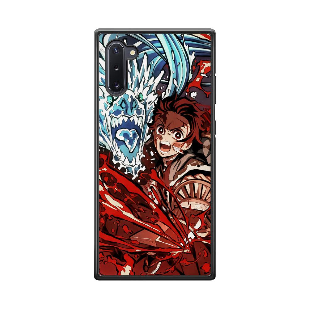 Demon Slayer Fire on The Ice Samsung Galaxy Note 10 Case-Rubber Black (2D Case)-Oxvistore