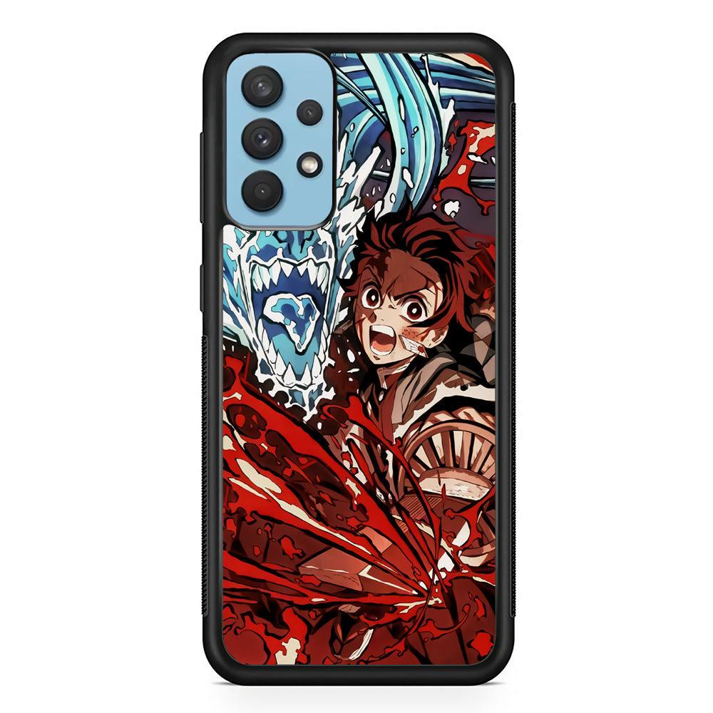 Demon Slayer Fire on The Ice Samsung Galaxy A32 Case-Rubber Black (2D Case)-Oxvistore