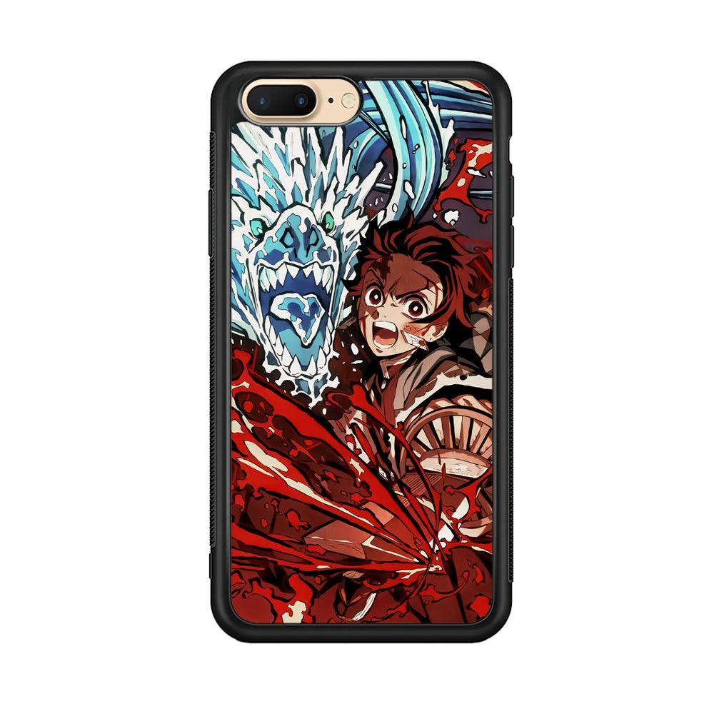 Demon Slayer Fire on The Ice iPhone 7 Plus Case-Rubber Black (2D Case)-Oxvistore