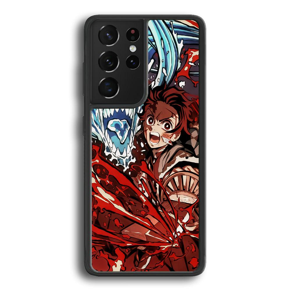 Demon Slayer Fire on The Ice Samsung Galaxy S21 Ultra Case-Rubber Black (2D Case)-Oxvistore