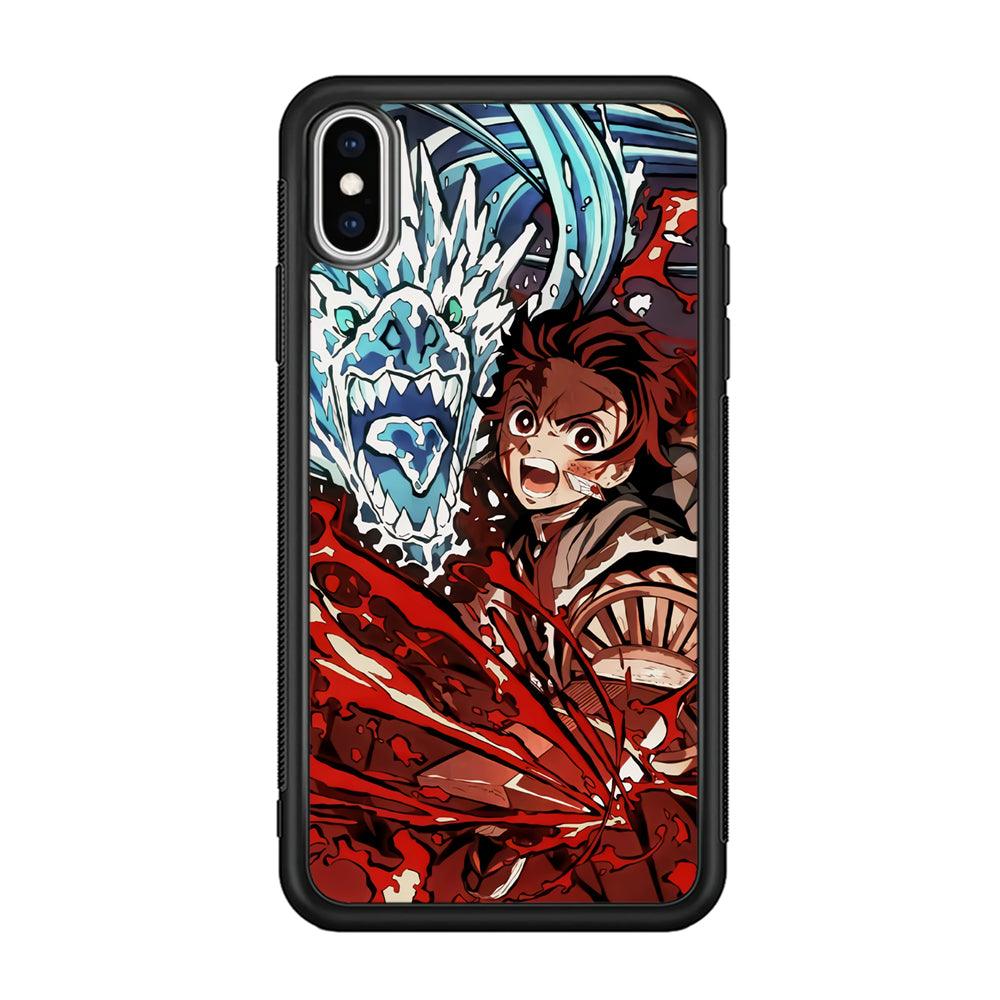 Demon Slayer Fire on The Ice iPhone Xs Max Case-Rubber Black (2D Case)-Oxvistore