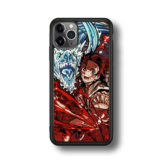 Demon Slayer Fire on The Ice iPhone 11 Pro Max Case-Rubber Black (2D Case)-Oxvistore