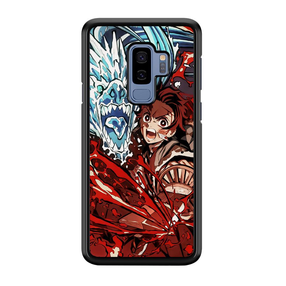Demon Slayer Fire on The Ice Samsung Galaxy S9 Plus Case-Rubber Black (2D Case)-Oxvistore