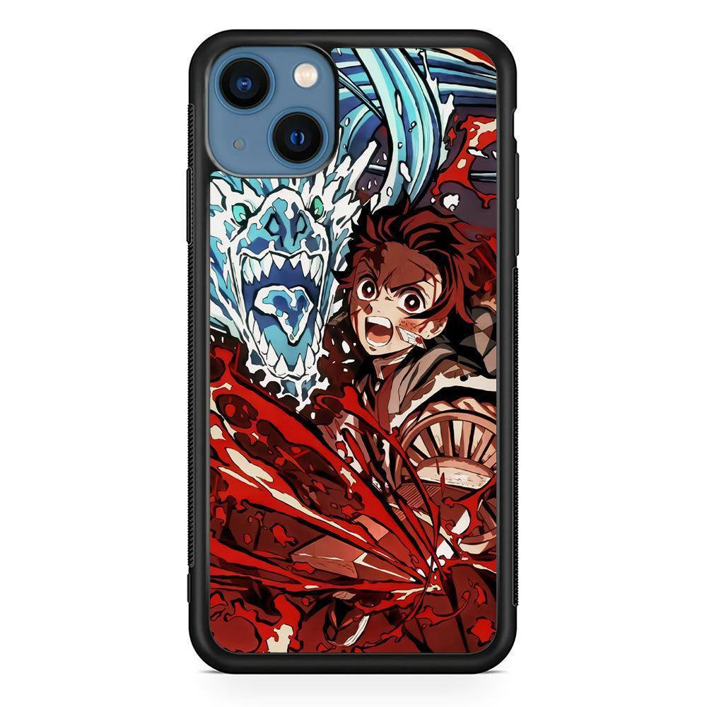 Demon Slayer Fire on The Ice iPhone 14 Case-Rubber Black (2D Case)-Oxvistore