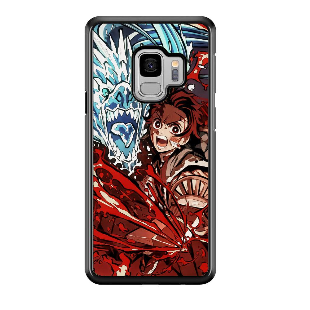 Demon Slayer Fire on The Ice Samsung Galaxy S9 Case-Rubber Black (2D Case)-Oxvistore