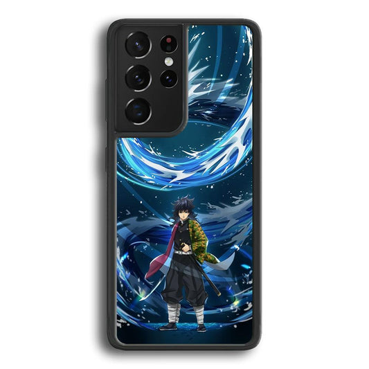Demon Slayer Giyuu Dragon of Water Samsung Galaxy S24 Ultra Case-Rubber Black (2D Case)-Oxvistore