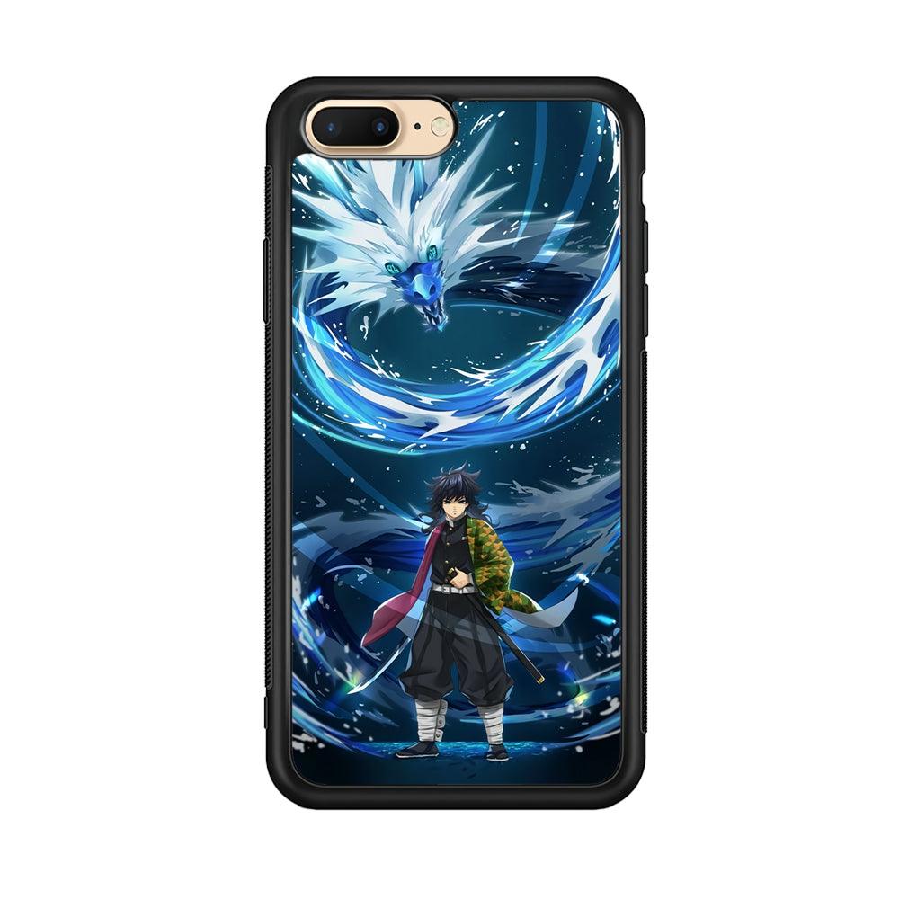 Demon Slayer Giyuu Dragon of Water iPhone 7 Plus Case-Rubber Black (2D Case)-Oxvistore