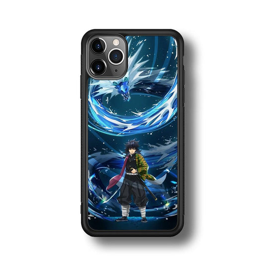 Demon Slayer Giyuu Dragon of Water iPhone 11 Pro Max Case-Rubber Black (2D Case)-Oxvistore