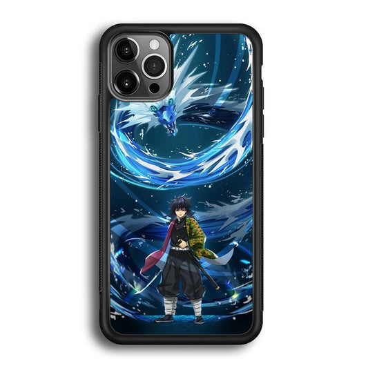 Demon Slayer Giyuu Dragon of Water iPhone 12 Pro Max Case-Rubber Black (2D Case)-Oxvistore