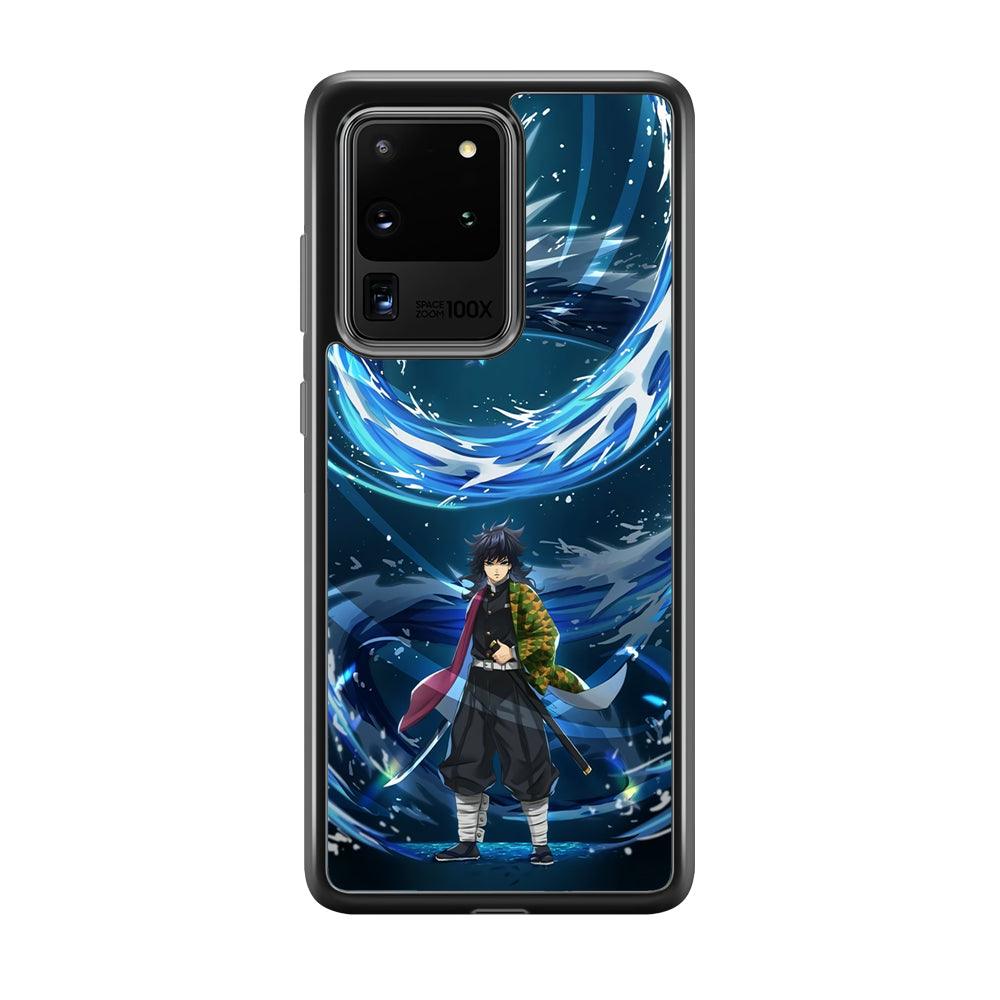 Demon Slayer Giyuu Dragon of Water Samsung Galaxy S20 Ultra Case-Rubber Black (2D Case)-Oxvistore