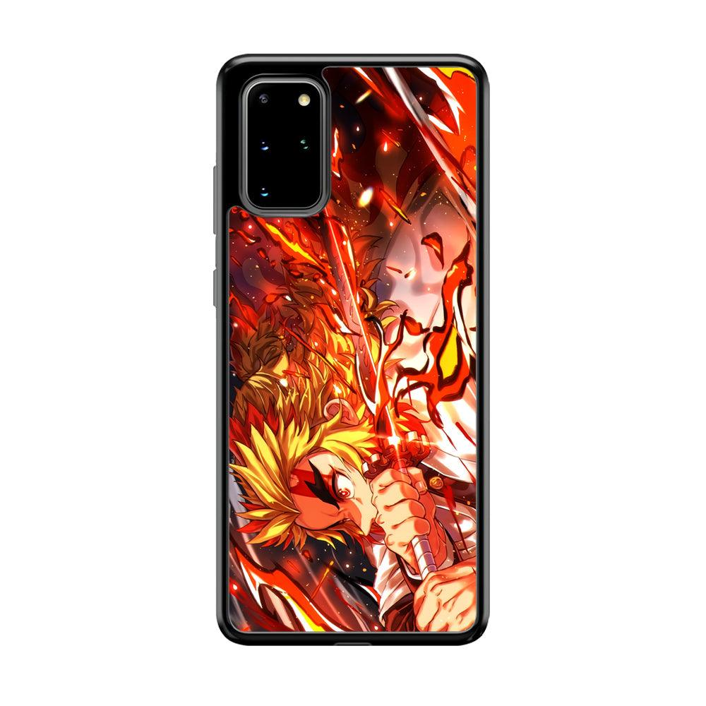 Demon Slayer Red Fire By Rengoku Samsung Galaxy S20 Plus Case-Rubber Black (2D Case)-Oxvistore