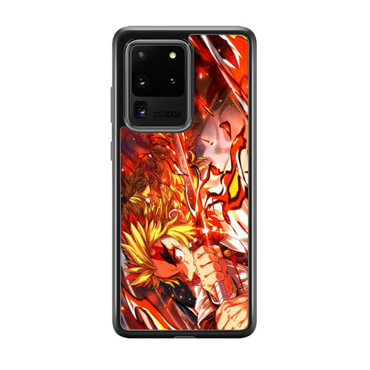 Demon Slayer Red Fire By Rengoku Samsung Galaxy S20 Ultra Case-Rubber Black (2D Case)-Oxvistore