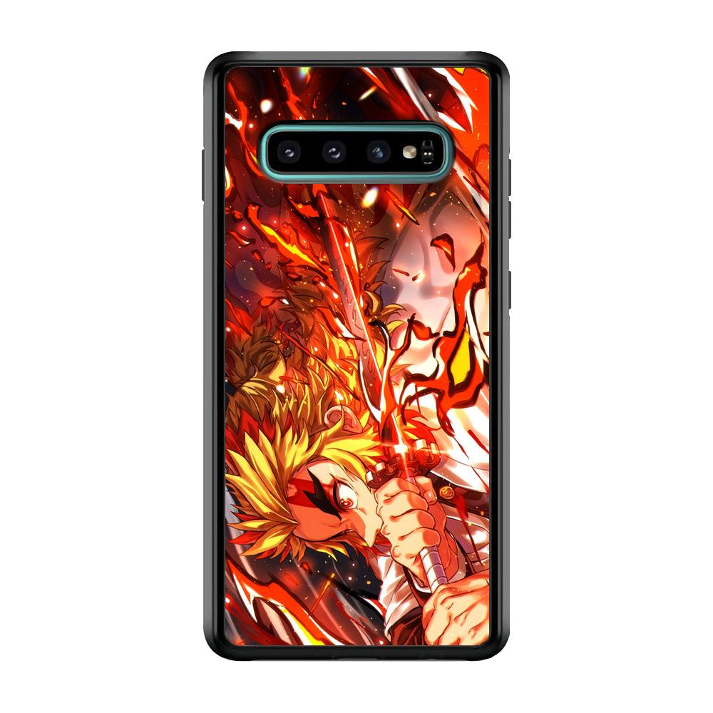 Demon Slayer Red Fire By Rengoku Samsung Galaxy S10 Case-Rubber Black (2D Case)-Oxvistore