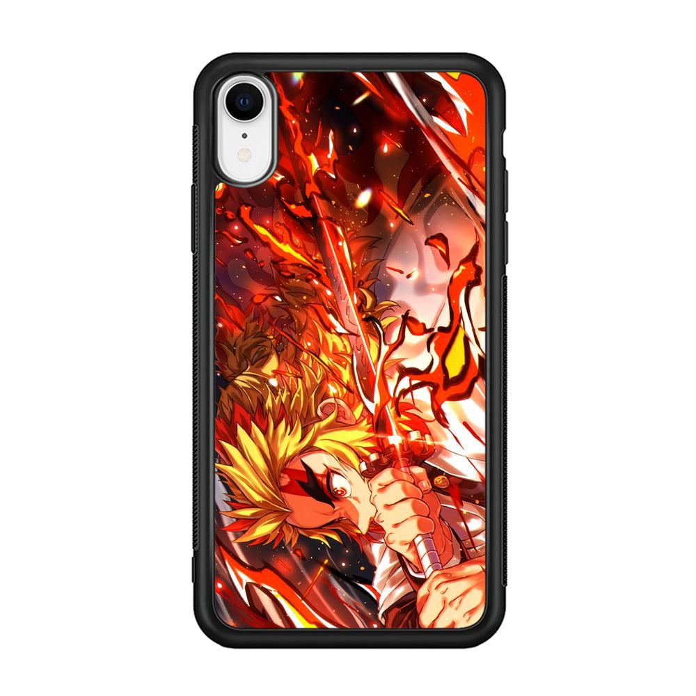 Demon Slayer Red Fire By Rengoku iPhone XR Case-Rubber Black (2D Case)-Oxvistore