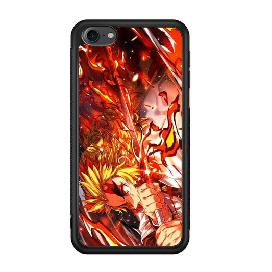 Demon Slayer Red Fire By Rengoku iPod Touch 6 Case-Rubber Black (2D Case)-Oxvistore