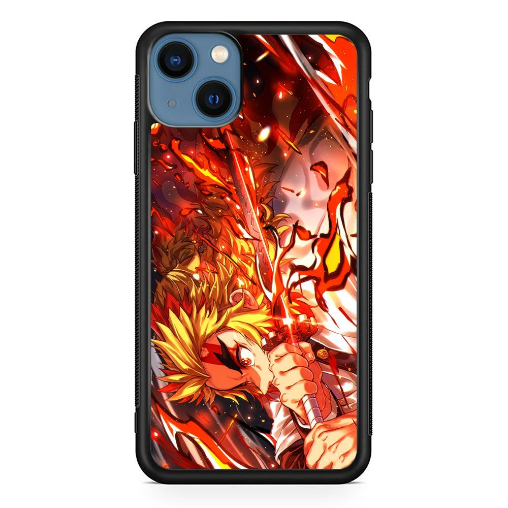 Demon Slayer Red Fire By Rengoku iPhone 14 Case-Rubber Black (2D Case)-Oxvistore