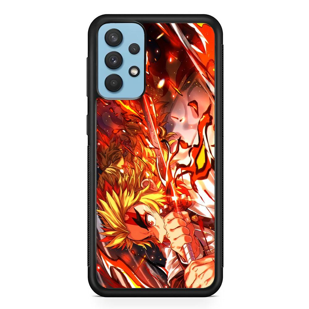 Demon Slayer Red Fire By Rengoku Samsung Galaxy A32 Case-Rubber Black (2D Case)-Oxvistore