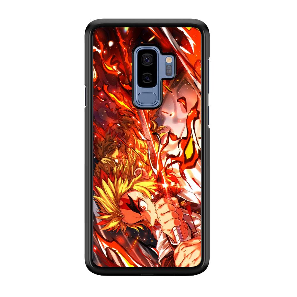 Demon Slayer Red Fire By Rengoku Samsung Galaxy S9 Plus Case-Rubber Black (2D Case)-Oxvistore
