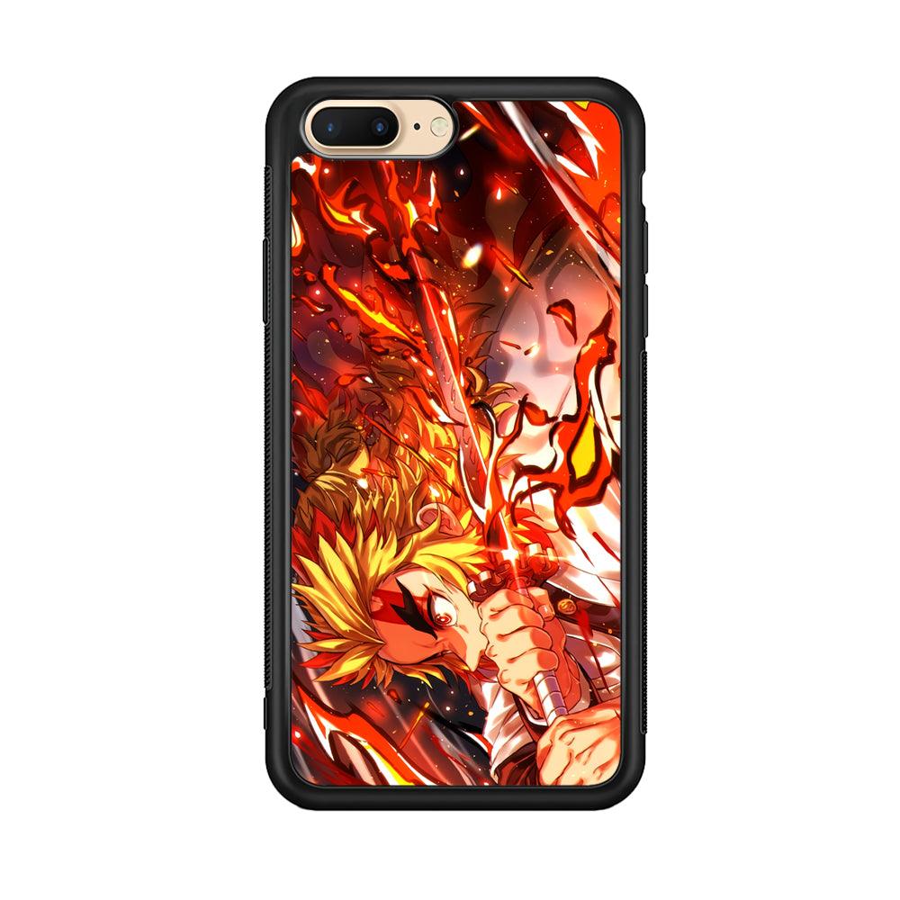 Demon Slayer Red Fire By Rengoku iPhone 8 Plus Case-Rubber Black (2D Case)-Oxvistore