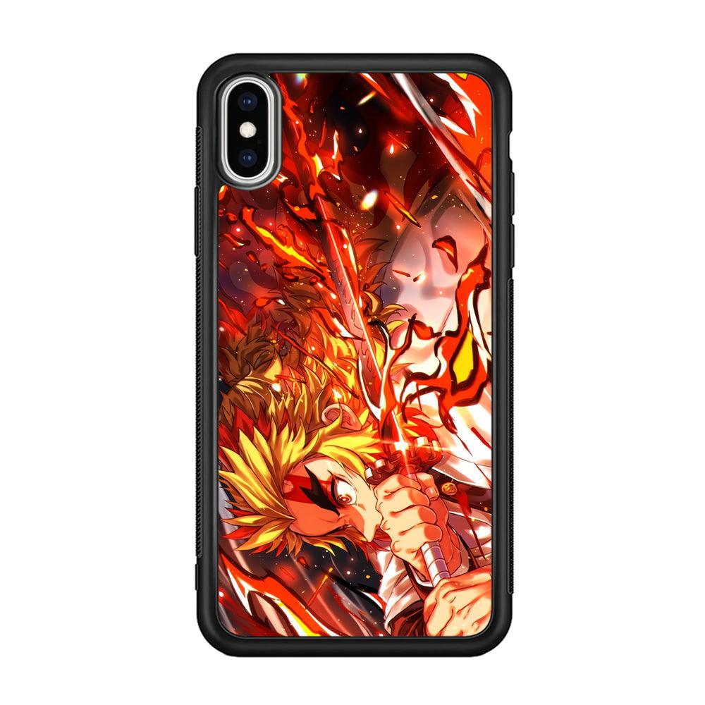 Demon Slayer Red Fire By Rengoku iPhone Xs Max Case-Rubber Black (2D Case)-Oxvistore