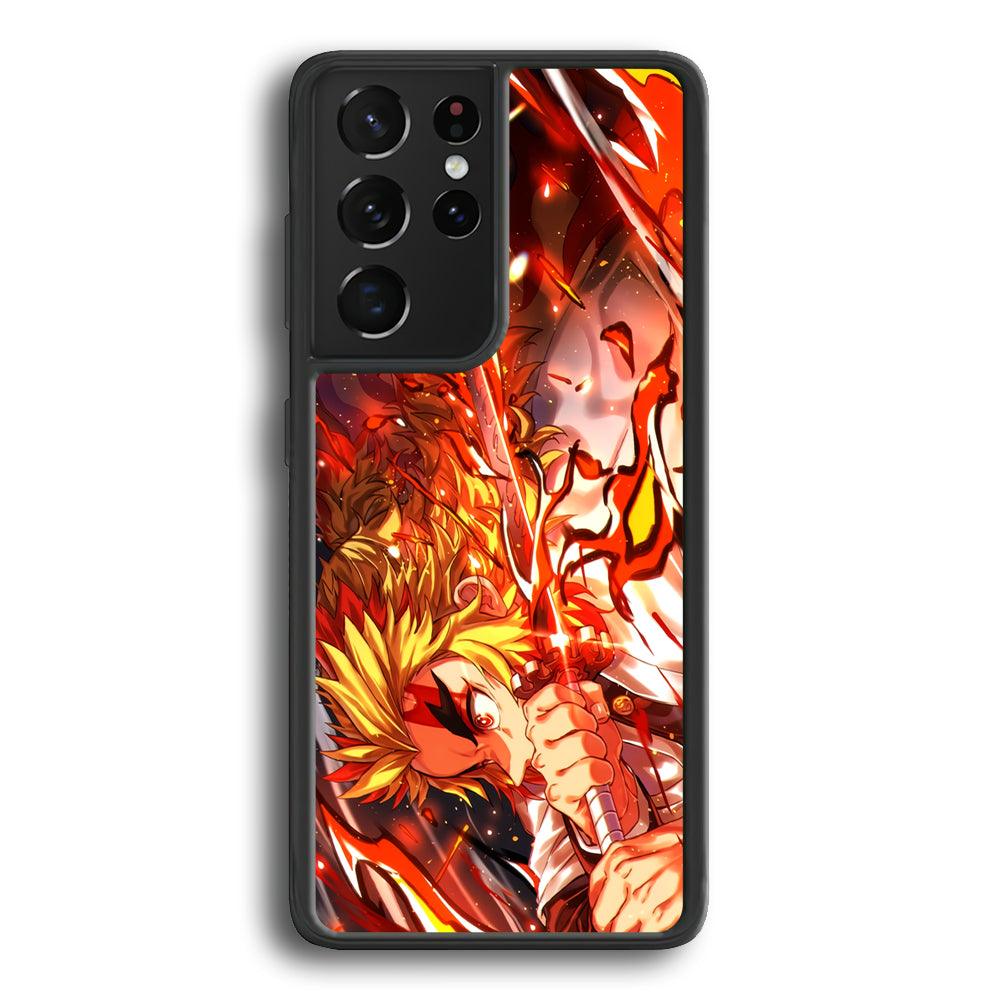 Demon Slayer Red Fire By Rengoku Samsung Galaxy S23 Ultra Case-Rubber Black (2D Case)-Oxvistore