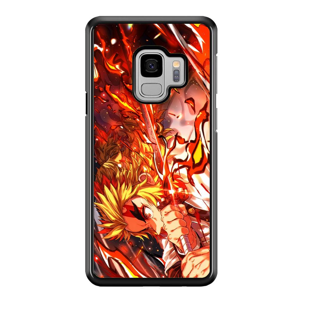 Demon Slayer Red Fire By Rengoku Samsung Galaxy S9 Case-Rubber Black (2D Case)-Oxvistore