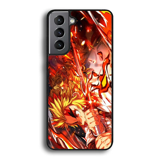 Demon Slayer Red Fire By Rengoku Samsung Galaxy S23 Plus Case-Rubber Black (2D Case)-Oxvistore