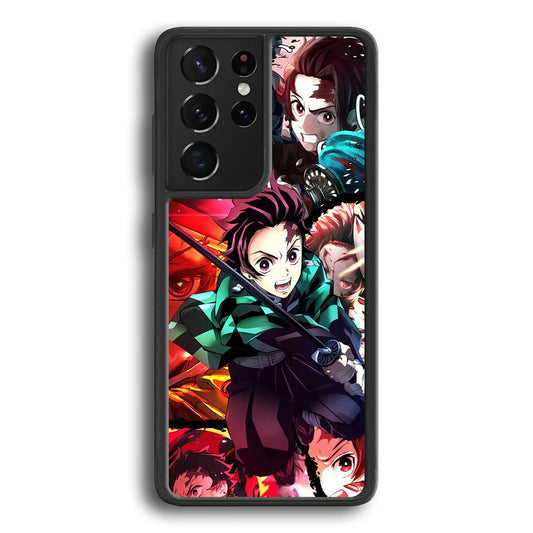 Demon Slayer Tanjiro Look of Struggle Samsung Galaxy S23 Ultra Case-Rubber Black (2D Case)-Oxvistore